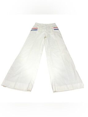 Vintage White Wide Leg Boot Cut Pants with Red & Blue Trim best fit ever!